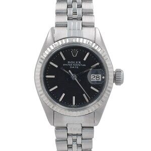 Rolex Date 6917 26mm Black Index Dial Fluted Bezel Jubilee Band